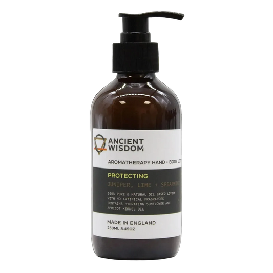 Aromaterapinis rankų ir kūno losjonas – „Apsauga“ (Kadagys, Laimas, Šaltmėtė)